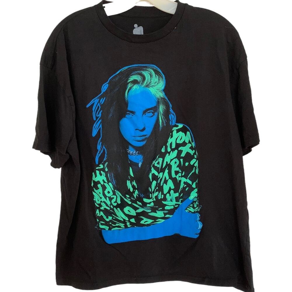 Billie Eilish Black Neon Portrait Girl Graphic Tee XXL Indie Sleaze